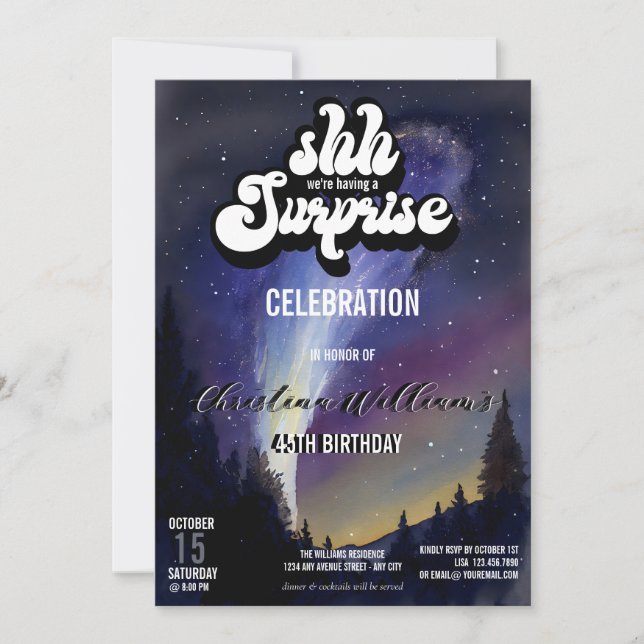 C'est une fête surprise | Invitation Nuit étoilée (Devant)