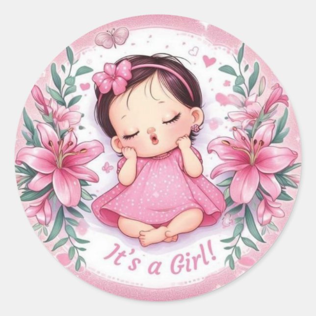C'est une fille - Autocollant de Baby Shower Flora (Devant)