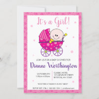 C'est une fille Baby Pink Spiral Shower Invitation