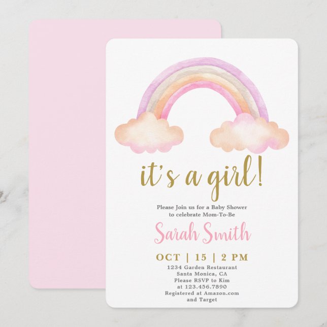 C'est une fille Baby shower arc-en-ciel Invitation (Devant / Derrière)