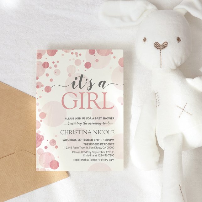 C'est une fille Baby shower Dots Roses Invitation (Créateur téléchargé)