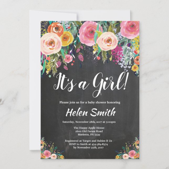 C'est une fille Baby shower Floral Invitation (Devant)