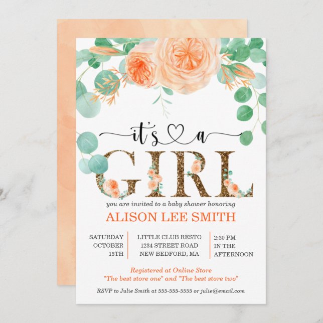 C'est une fille Botanical turquoise et Baby shower (Devant / Derrière)