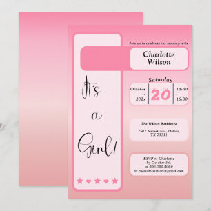 C'est une fille ! Dégradé rose Invitation de baby 