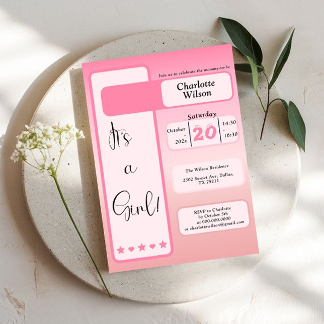 C'est une fille ! Dégradé rose Invitation de baby  (Créateur téléchargé)