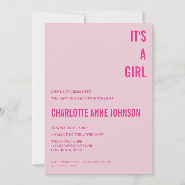 C'est une FILLE Invitation à la Baby Shower (Devant)