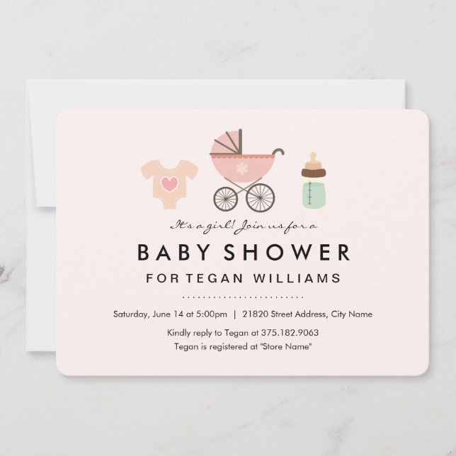 C'est une fille | Invitation à une baby shower (Devant)