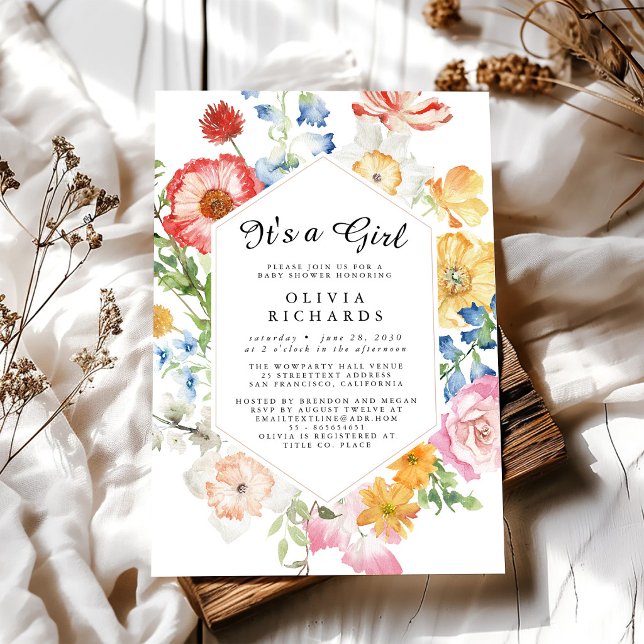 C'est une fille Invitation à une baby shower flora (Créateur téléchargé)