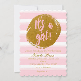 C'EST UNE FILLE Invitation aquarelle à feuille d'o