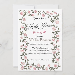 C'est une fille ! Invitation baby shower ~Roses~