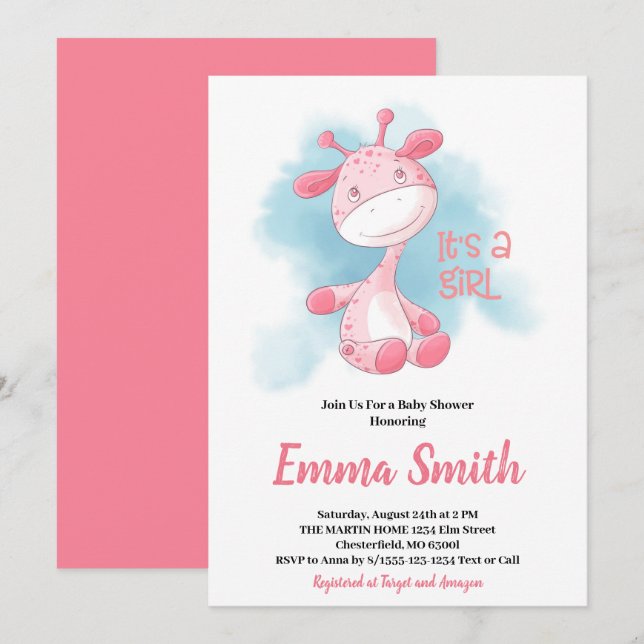 C'est une fille Invitation de Baby Shower à l'aqua (Devant / Derrière)