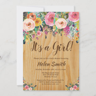 C'est une fille Invitation de Baby Shower Rustique
