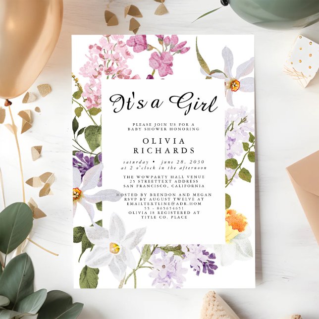 C'est une fille Invitation Fleurie pour Baby Showe (Créateur téléchargé)