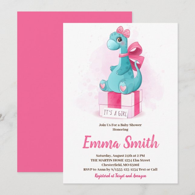 C'est une fille Invitation pour une Baby Shower av (Devant / Derrière)
