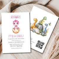 C'est une fille Mignon Invitation Baby Shower Dino