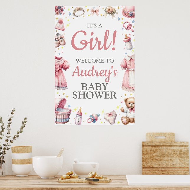 C'est une fille ! Poster suspendu pour baby shower (Cuisine)