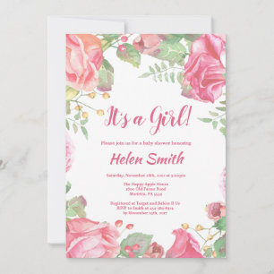 C'est une fille rose Baby shower floral Invitation
