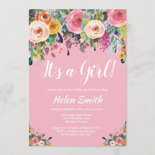 C'est une fille rose Baby shower floral Invitation