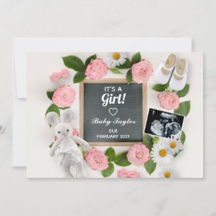 C'est une fille rose florale carte grossesse