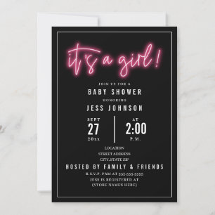 C'est une fille rose Neon Baby shower Invitation