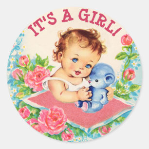 C'est une fille Stickers Baby shower Vintage