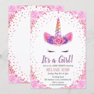 C'est une invitation à une baby shower licorne flo