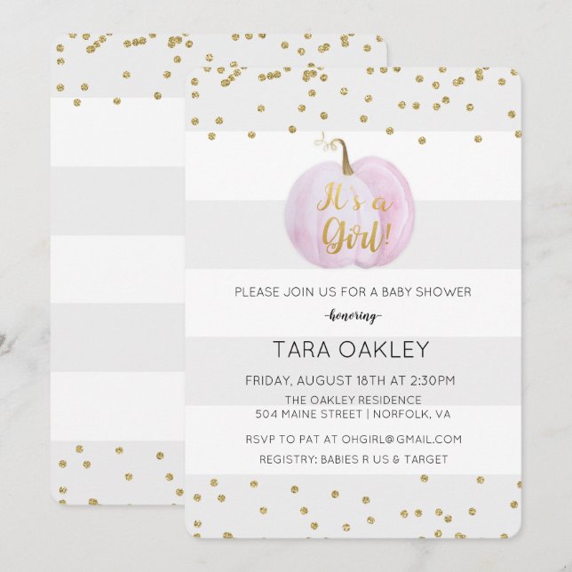 C'est une invitation à une baby shower pailletée c (Devant / Derrière)