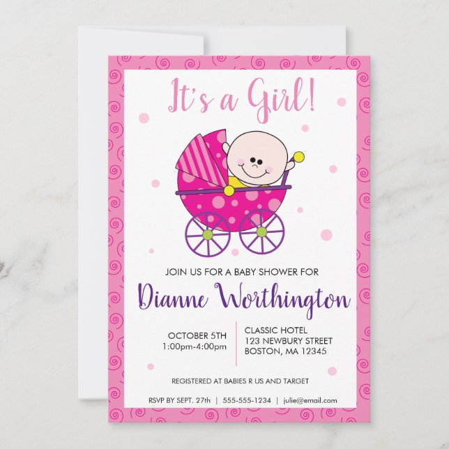 C'est une invitation à une baby shower pour fille (Devant)