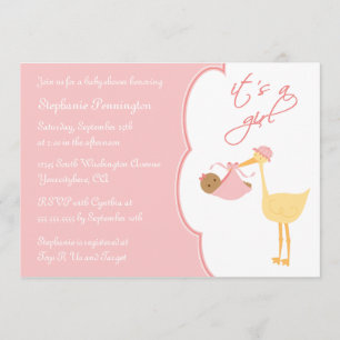 C'est une invitation au baby shower de cigogne ros