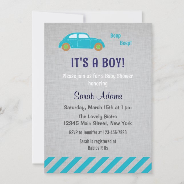 C'est une invitation au Baby shower de voiture pou (Devant)