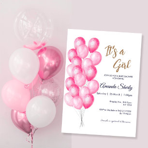 C'est une Invitation Baby shower Fille Ballons Ros