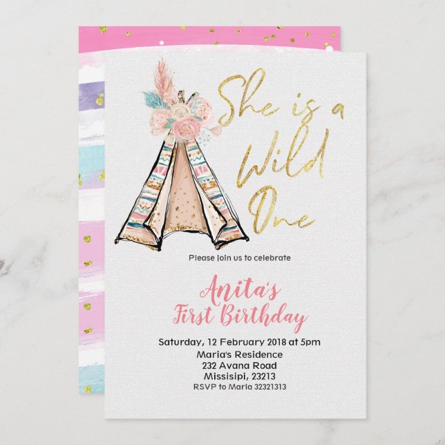 C'est une Invitation d'anniversaire sauvage Boho T (Devant / Derrière)