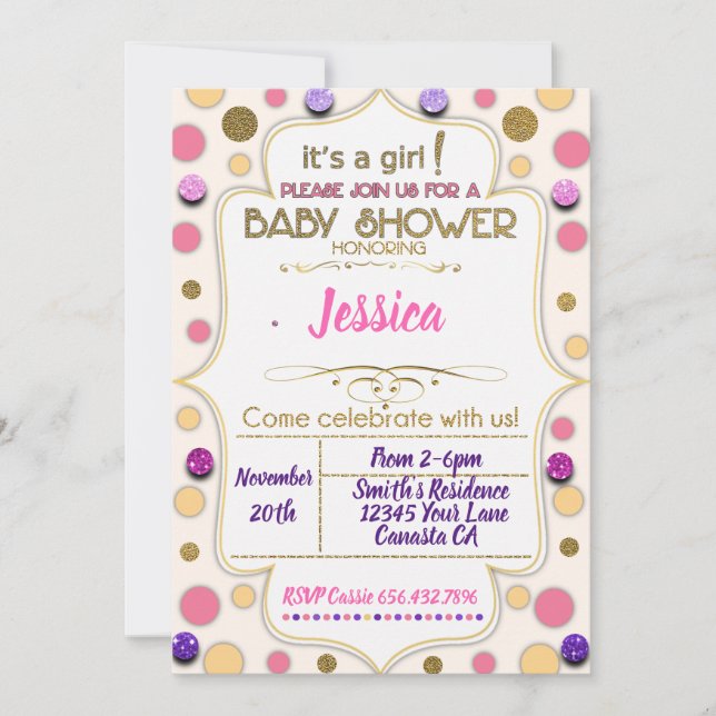 c'est une invitation de baby shower à points Gir P (Devant)