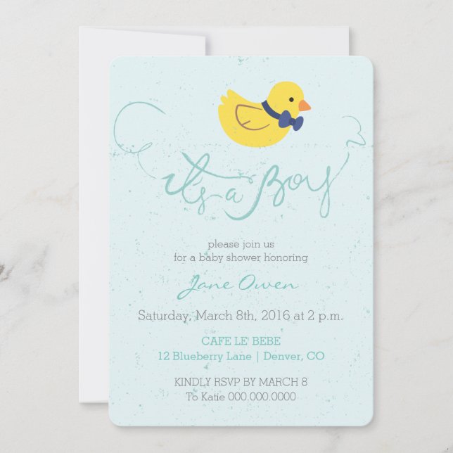 C'est une invitation de baby shower de canard bleu (Devant)