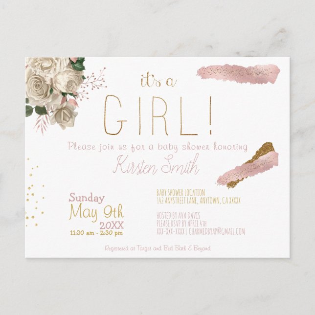 C'est une invitation de Baby shower de fille (Devant)