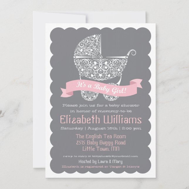 C'est une invitation de baby shower de fille (Devant)