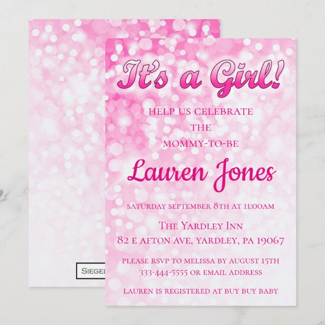 C'est une invitation de Baby shower de fille (Devant / Derrière)