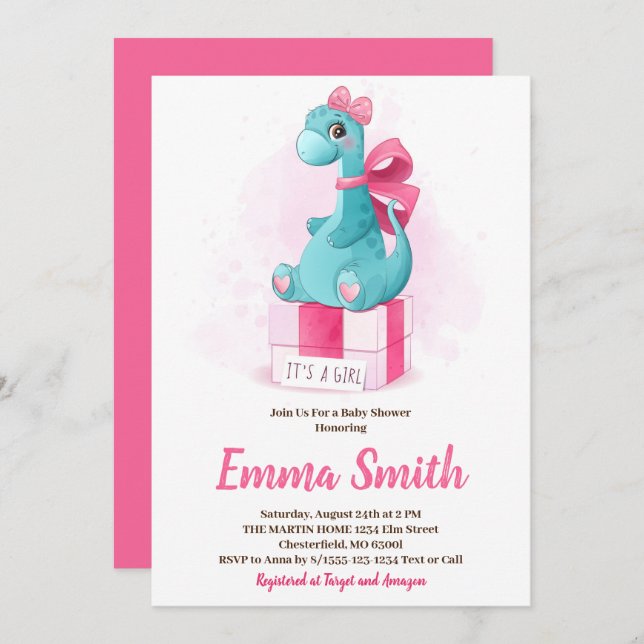 C'est une invitation de Baby shower de fille migno (Devant / Derrière)