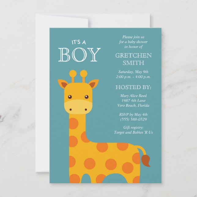 C'est une invitation de Baby shower de Giraffe dou (Devant)
