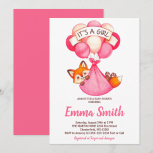 C'est une invitation de baby shower fille au renar