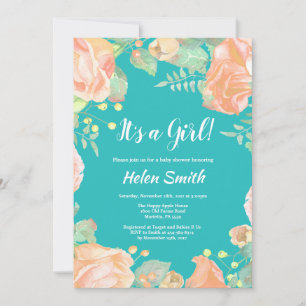 C'est une invitation de baby shower rose pour fill