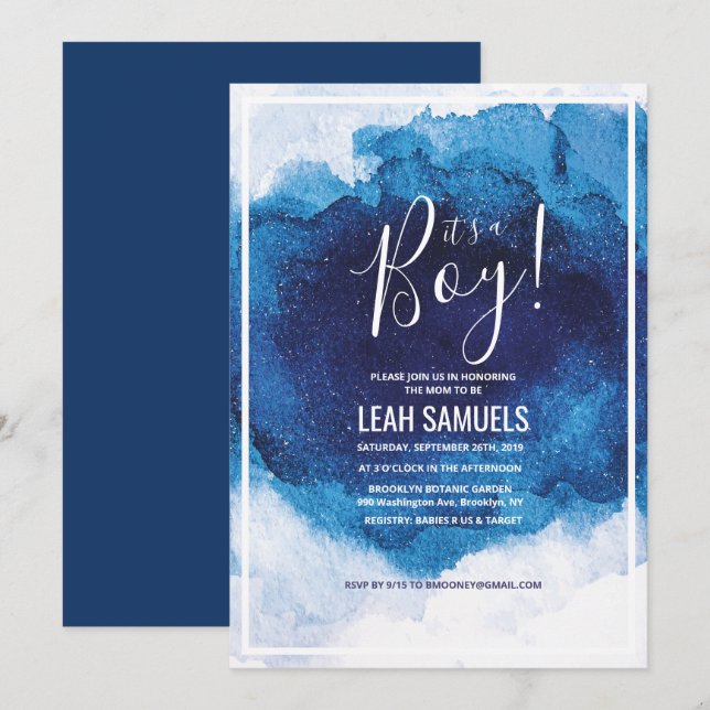 C'est une invitation pour une fête de bébé garçon, (Devant / Derrière)