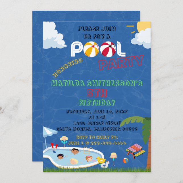 C'EST UNE Piscine Fête D'ANNIVERSAIRE Invitation (Devant / Derrière)