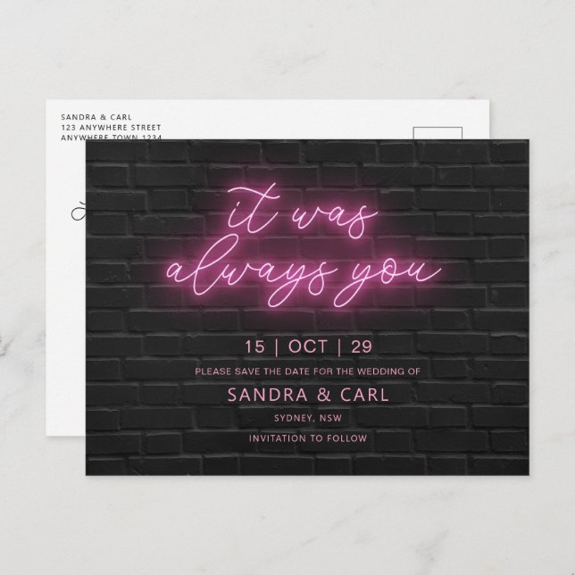 C'était toujours toi Neon Save the Date Invitation (Devant / Derrière)