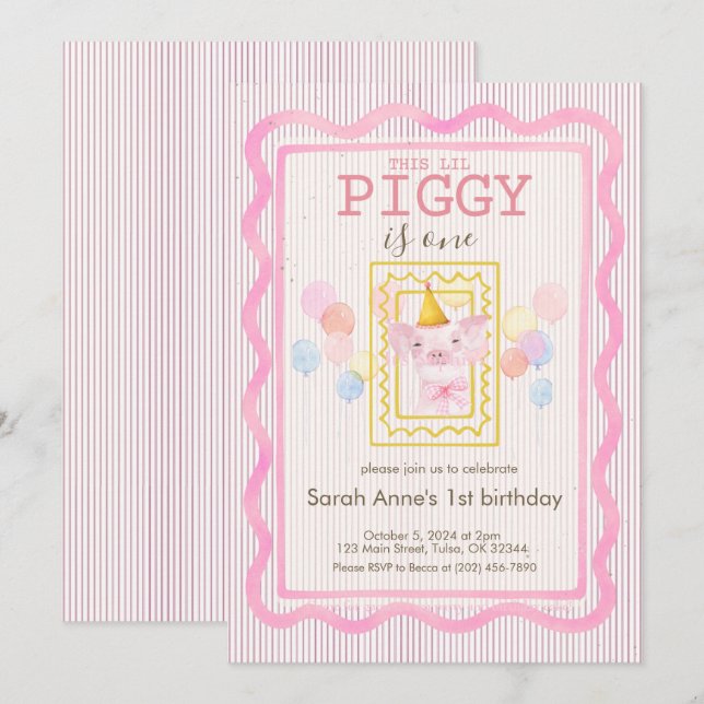 Cette invitation d'anniversaire pour This Lil Pigg (Devant / Derrière)