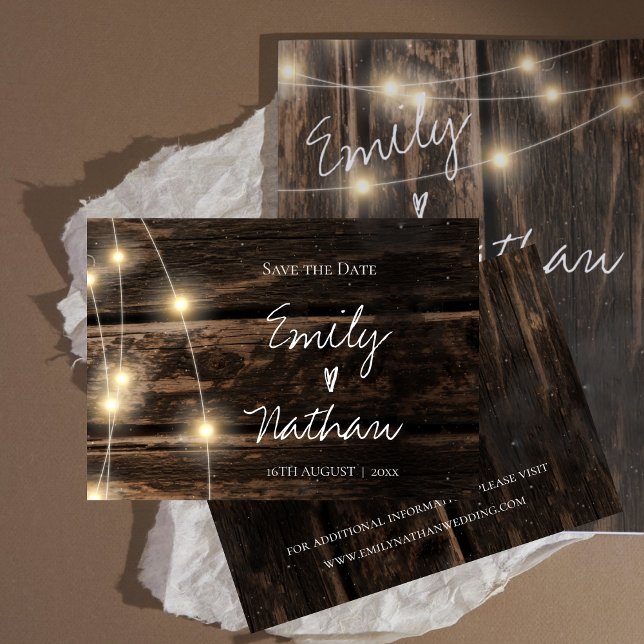 Chaîne de bois rustique illumine mariage Enregistr (Rustic Wood String Lights Wedding Save the Date)