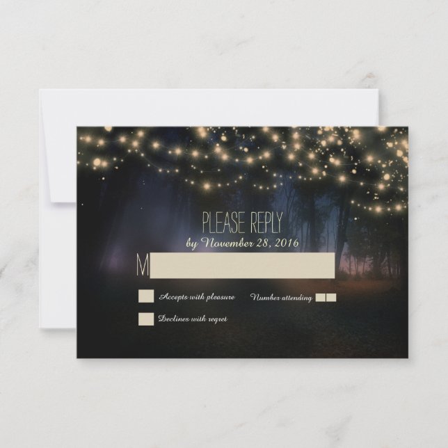 chaîne de lumières mariage rustique cartes RSVP (Devant)