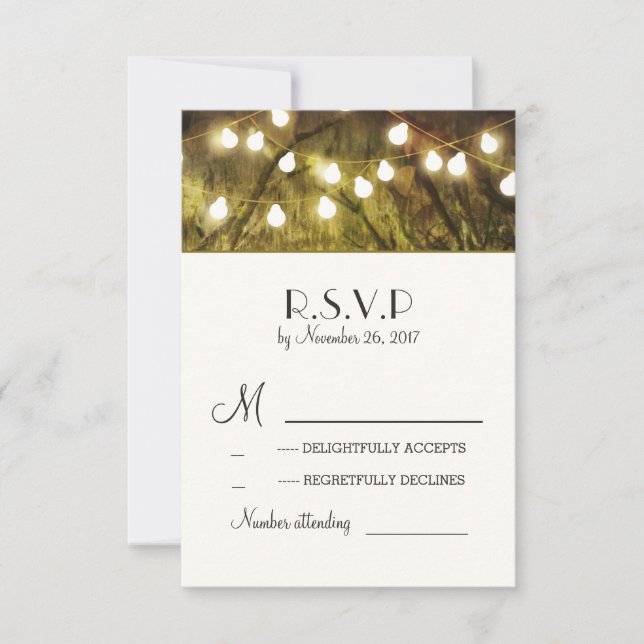 Chaîne Lights Arbres Rustiques Mariage Cartes RSVP (Devant)