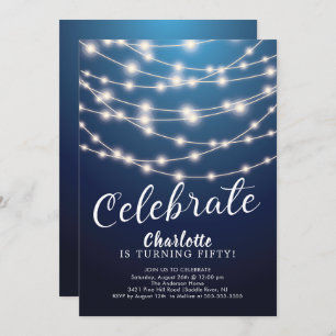 Chaîne Lights Blue Celebrate Birthday Invitation