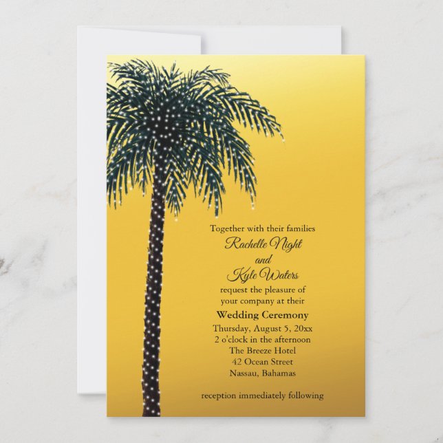 Chaîne Lights Palmier Faire-part de mariage d'or (Devant)